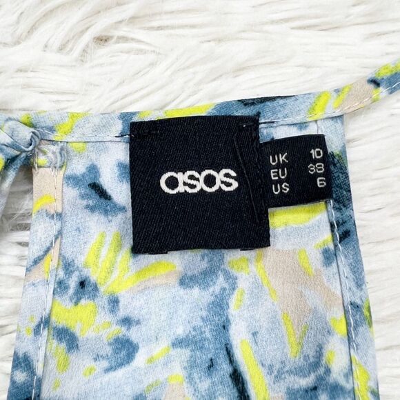 ASOS Blue Yellow Tiered Blouse 6 - Picture 5 of 7